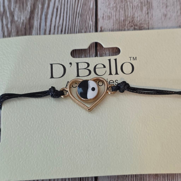 D'Bello Women's Bracelet Adjustable Black Gold Heart Yin Yang - Picture 1 of 3